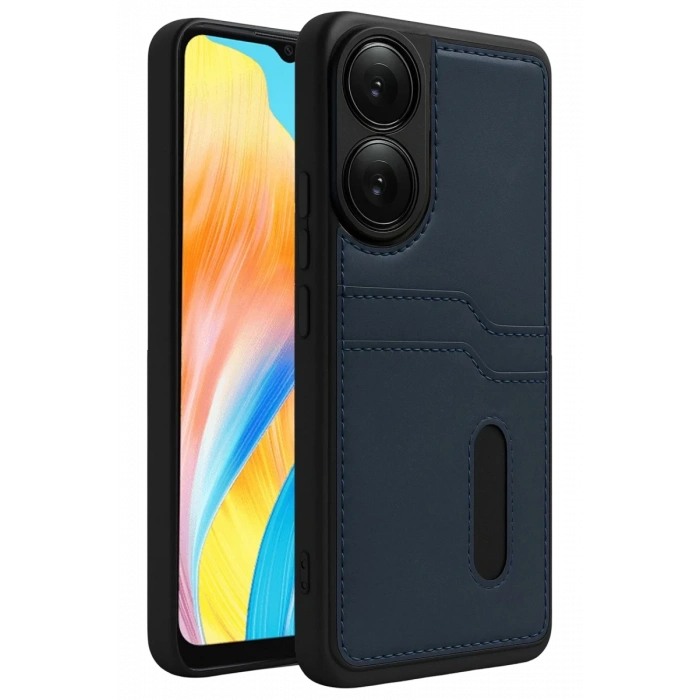 Oppo A38 Sara Kartvizitli Deri Kılıf - Lacivert