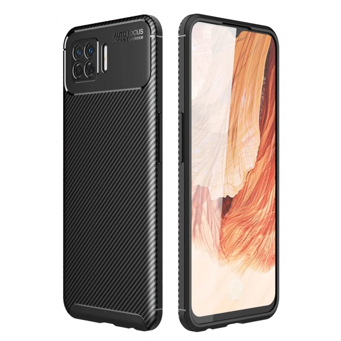 Oppo A73 Kılıf Auto Focus Karbon Kapak - Siyah