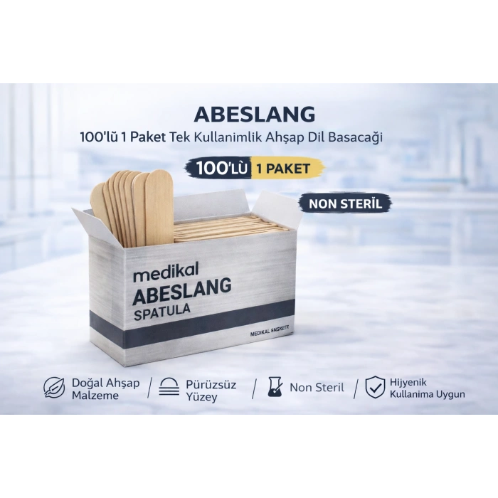 Abeslang 100lü 1 Paket Tek Kullanımlık Ahşap Dil Basacağı Medikal Spatula