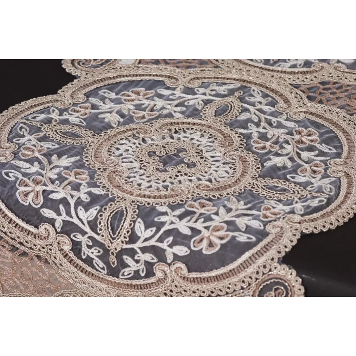 Alya Model No124 Gold 5 Parça Salon Takımı Dantelli Masa Örtüsü Runner Seti