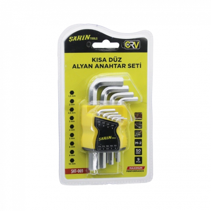 Alyan Anahtar Seti 9 Parça Kısa Düz (1.5?10 mm)