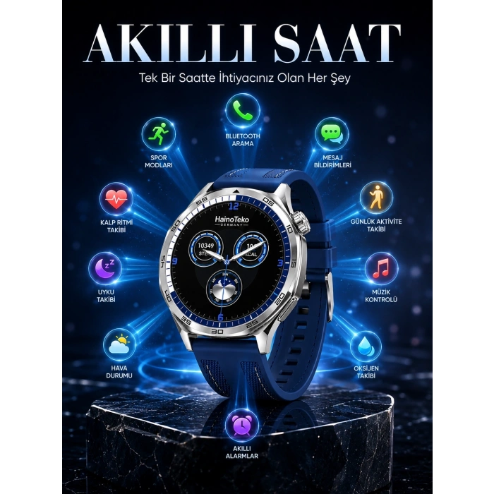 Uzun Süreli Pil Ömrüne Sahip Amoled Akıllı Saat 3 Kordonlu Tasarım