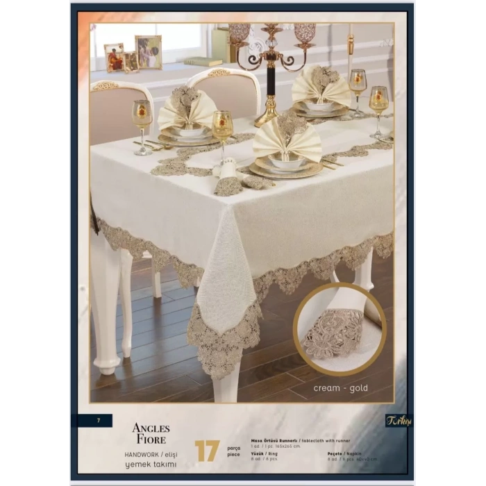 Angles Flora El İşi 17 Parça 8 Kişilik 165 × 265 cm Masa Takımı