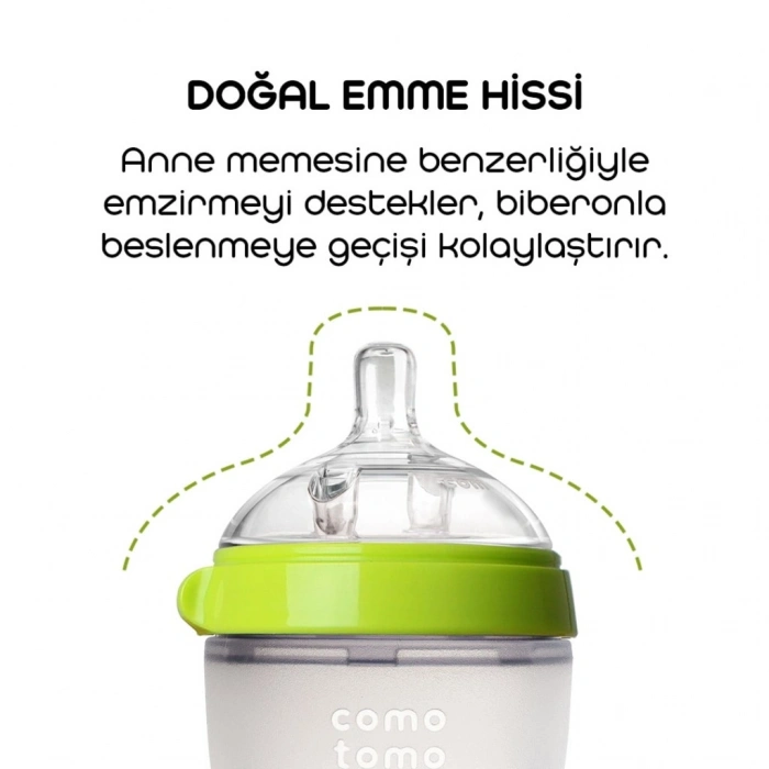 Antikolik Silikon Biberon 250 ml 3-6 Ay Yeşil