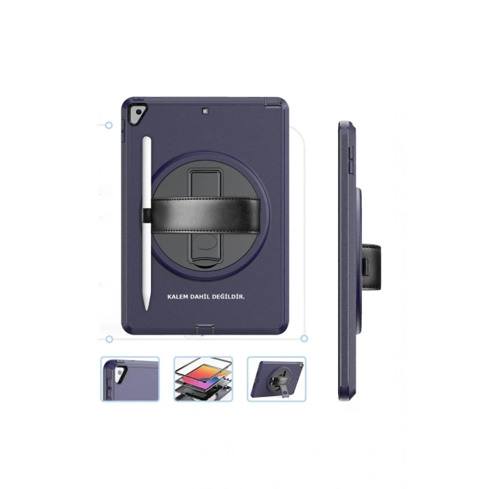 Apple iPad 10.2 (7.nesil) Kılıf Hand Strap Tablet Kılıfı - Lacivert