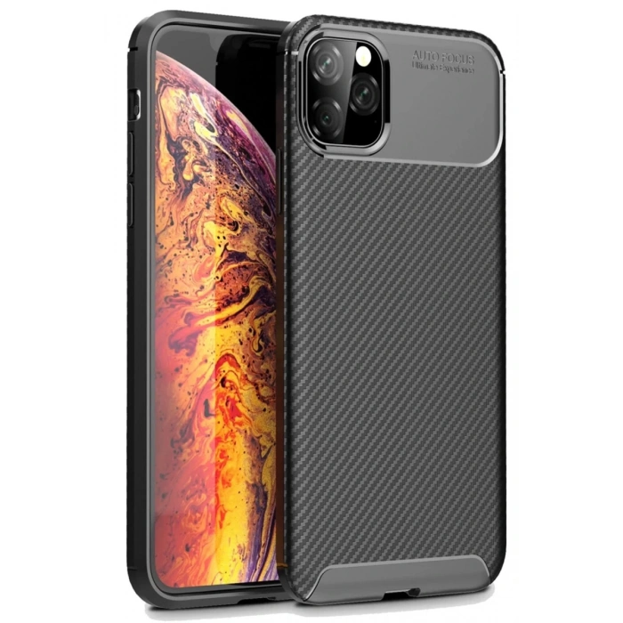 Apple iPhone 11 Pro Max Uyumlu Kılıf Auto Focus Karbon Kapak - Siyah