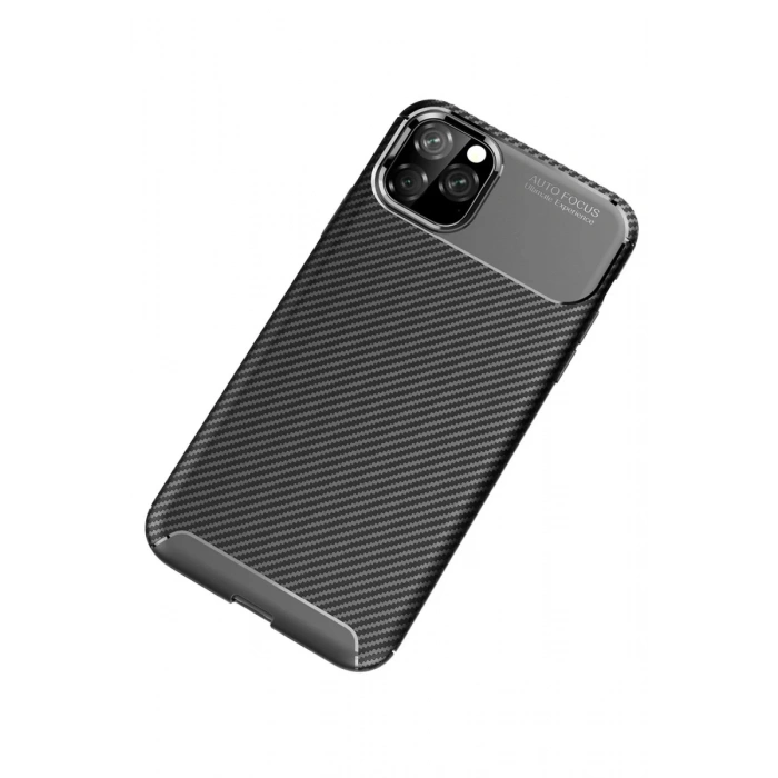 Apple iPhone 11 Pro Max Uyumlu Kılıf Auto Focus Karbon Kapak - Siyah