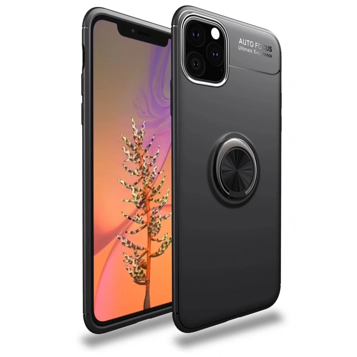 Apple iPhone 11 Pro Max Uyumlu Kılıf Range Yüzüklü Silikon - Siyah