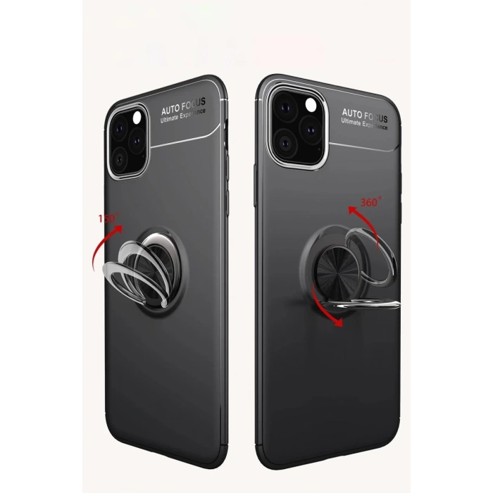 Apple iPhone 11 Pro Max Uyumlu Kılıf Range Yüzüklü Silikon - Siyah