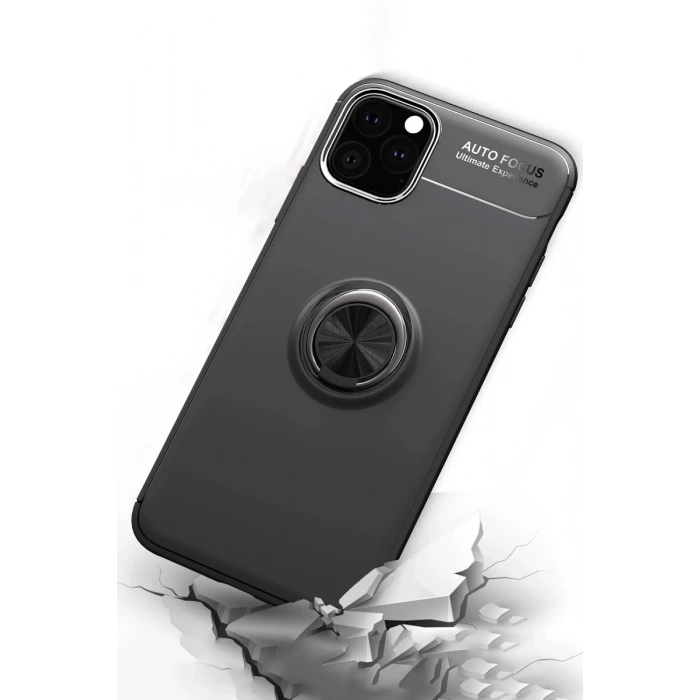 Apple iPhone 11 Pro Max Uyumlu Kılıf Range Yüzüklü Silikon - Siyah