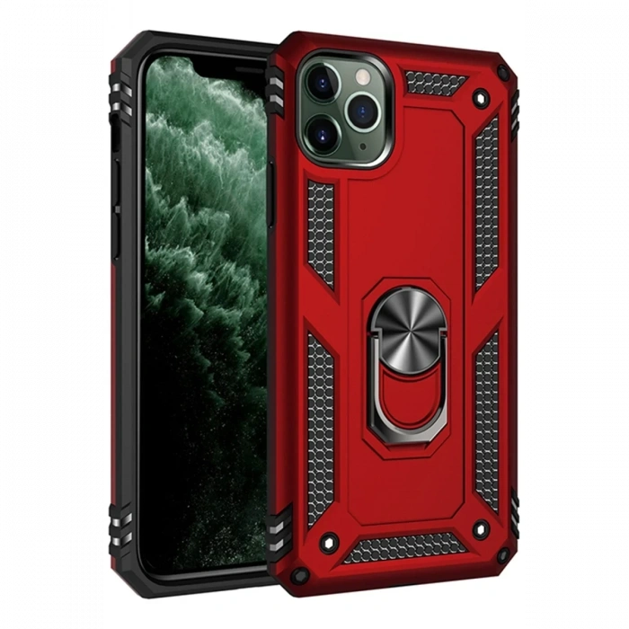 Apple iPhone 11 Pro Max Uyumlu Kılıf Sofya Yüzüklü Silikon Kapak - Kırmızı