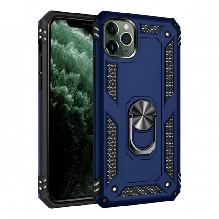 Apple iPhone 11 Pro Max Uyumlu Kılıf Sofya Yüzüklü Silikon Kapak - Lacivert