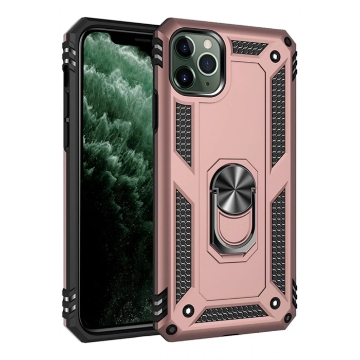 Apple iPhone 11 Pro Max Uyumlu Kılıf Sofya Yüzüklü Silikon Kapak - Rose