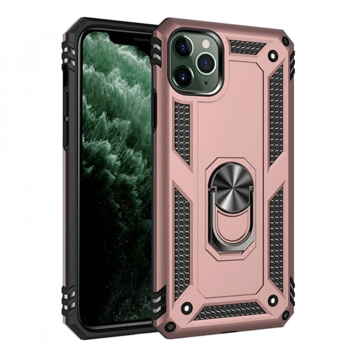 Apple iPhone 11 Pro Max Uyumlu Kılıf Sofya Yüzüklü Silikon Kapak - Rose