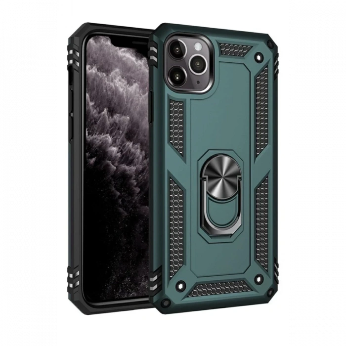 Apple iPhone 11 Pro Max Uyumlu Kılıf Sofya Yüzüklü Silikon Kapak - Yeşil