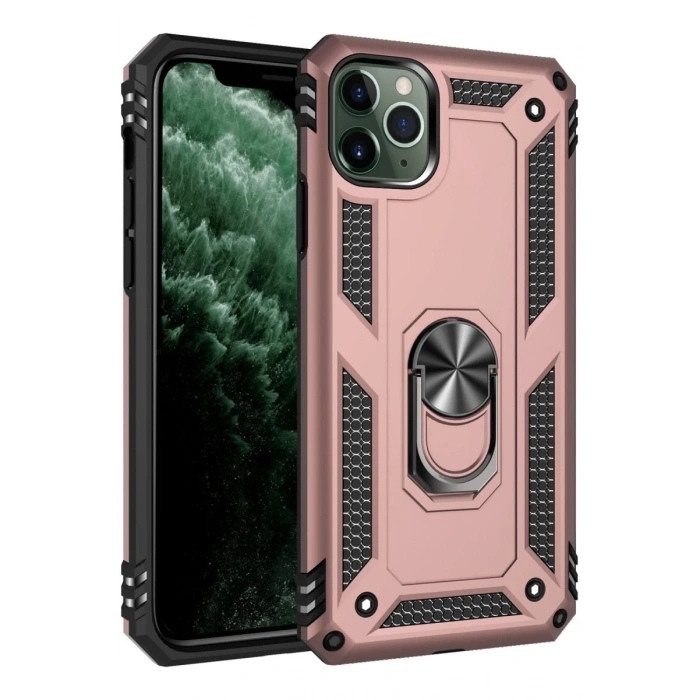 Apple iPhone 11 Pro Uyumlu Kılıf Sofya Yüzüklü Silikon Kapak - Rose