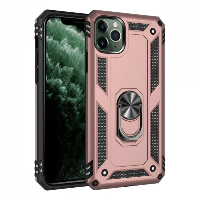 Apple iPhone 11 Pro Uyumlu Kılıf Sofya Yüzüklü Silikon Kapak - Rose
