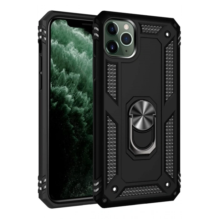 Apple iPhone 11 Pro Uyumlu Kılıf Sofya Yüzüklü Silikon Kapak - Siyah