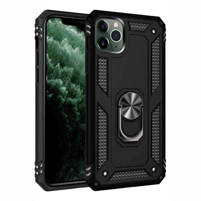 Apple iPhone 11 Pro Uyumlu Kılıf Sofya Yüzüklü Silikon Kapak - Siyah