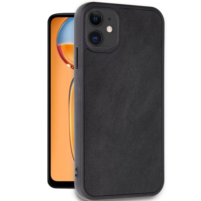 Apple iPhone 11 Uyumlu Kılıf Aras Deri Kapak - Siyah