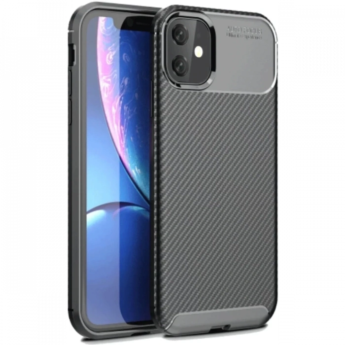 Apple iPhone 11 Uyumlu Kılıf Auto Focus Karbon Kapak - Siyah