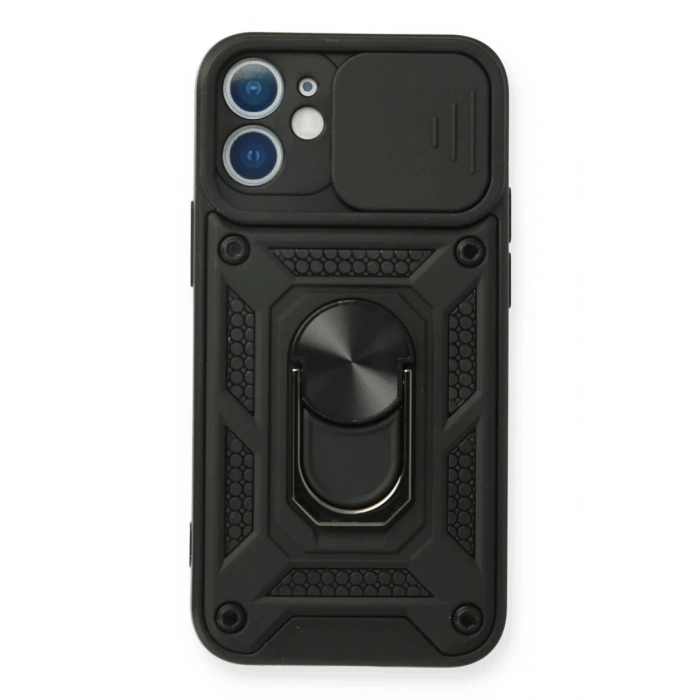 Apple iPhone 11 Uyumlu Kılıf Pars Lens Yüzüklü Silikon - Siyah