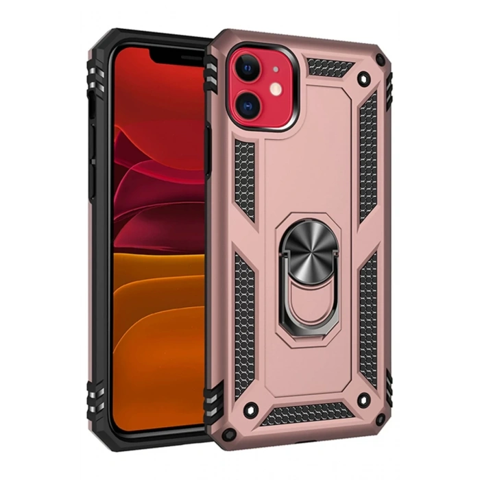 Apple iPhone 11 Uyumlu Kılıf Sofya Yüzüklü Silikon Kapak - Rose