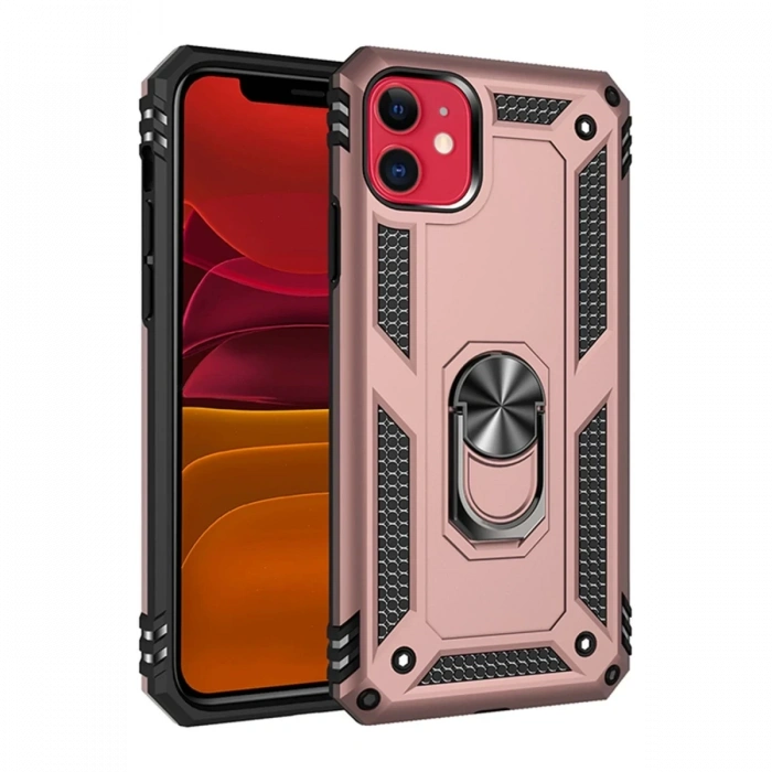 Apple iPhone 11 Uyumlu Kılıf Sofya Yüzüklü Silikon Kapak - Rose