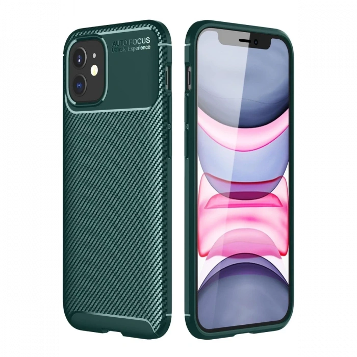 Apple iPhone 12 Mini Uyumlu Kılıf Auto Focus Karbon Kapak - Yeşil