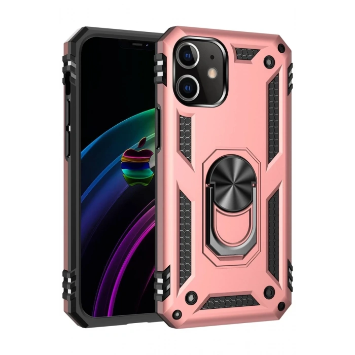 Apple iPhone 12 Mini Uyumlu Kılıf Sofya Yüzüklü Silikon Kapak - Rose