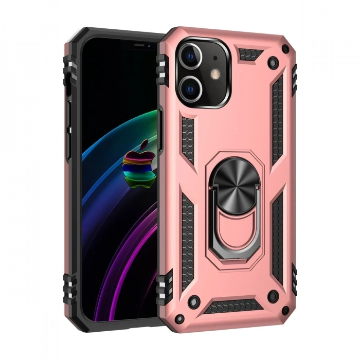 Apple iPhone 12 Mini Uyumlu Kılıf Sofya Yüzüklü Silikon Kapak - Rose