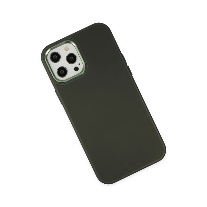 Apple iPhone 12 Pro Max Uyumlu Kılıf Asya Deri Silikon - Koyu Yeşil