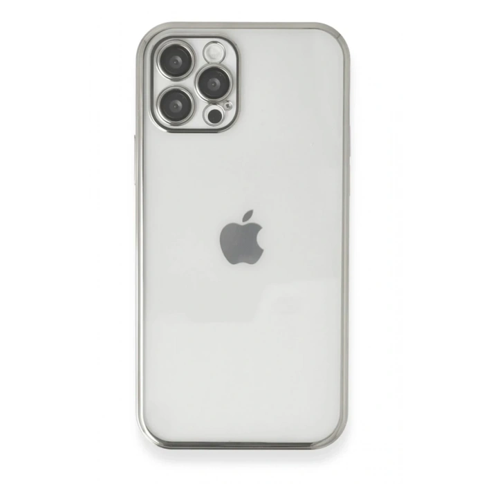 Apple iPhone 12 Pro Max Uyumlu Kılıf Lensli Silikon - Gümüş