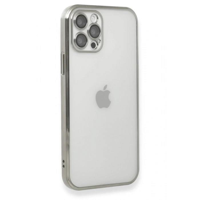 Apple iPhone 12 Pro Max Uyumlu Kılıf Lensli Silikon - Gümüş