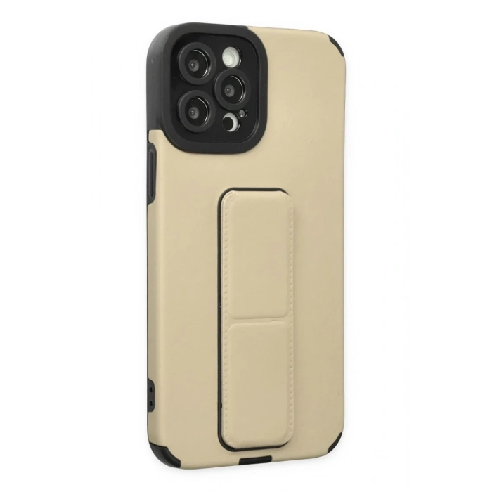 Apple iPhone 12 Pro Max Uyumlu Kılıf Mega Standlı Silikon - Gold