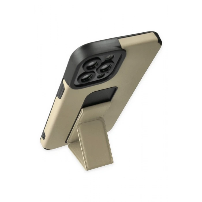 Apple iPhone 12 Pro Max Uyumlu Kılıf Mega Standlı Silikon - Gold