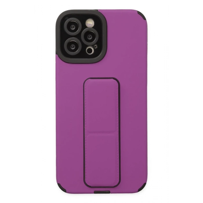 Apple iPhone 12 Pro Max Uyumlu Kılıf Mega Standlı Silikon - Mor