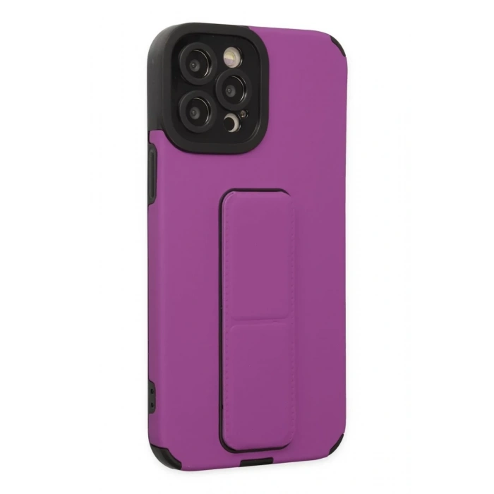 Apple iPhone 12 Pro Max Uyumlu Kılıf Mega Standlı Silikon - Mor