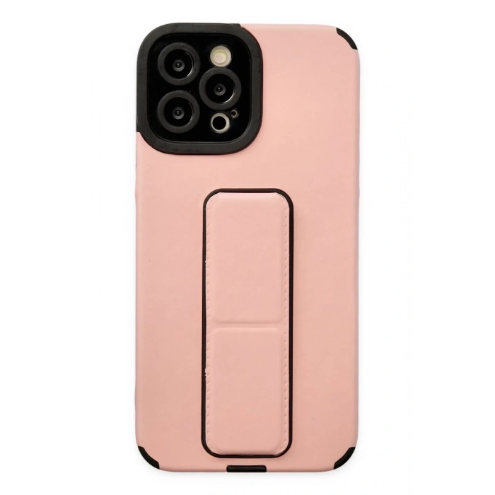 Apple iPhone 12 Pro Max Uyumlu Kılıf Mega Standlı Silikon - Pudra