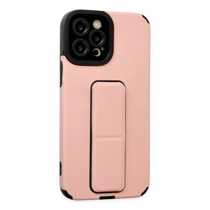 Apple iPhone 12 Pro Max Uyumlu Kılıf Mega Standlı Silikon - Pudra