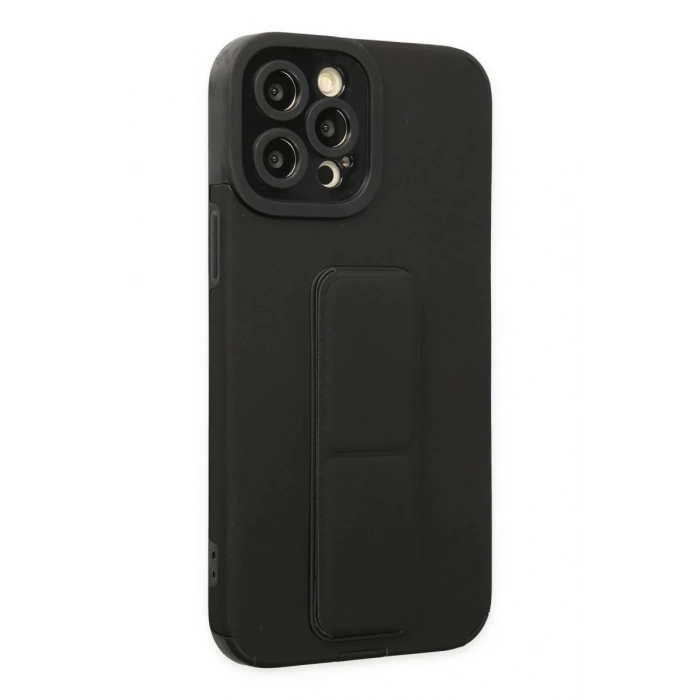 Apple iPhone 12 Pro Max Uyumlu Kılıf Mega Standlı Silikon - Siyah