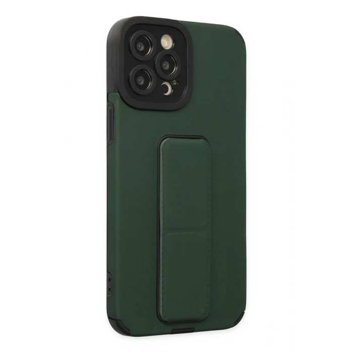 Apple iPhone 12 Pro Max Uyumlu Kılıf Mega Standlı Silikon - Yeşil