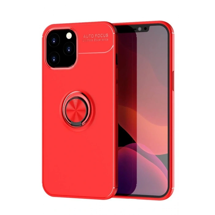 Apple iPhone 12 Pro Max Uyumlu Kılıf Range Yüzüklü Silikon - Kırmızı