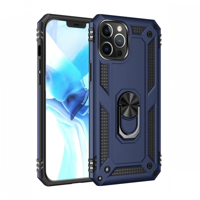 Apple iPhone 12 Pro Max Uyumlu Kılıf Sofya Yüzüklü Silikon Kapak - Lacivert