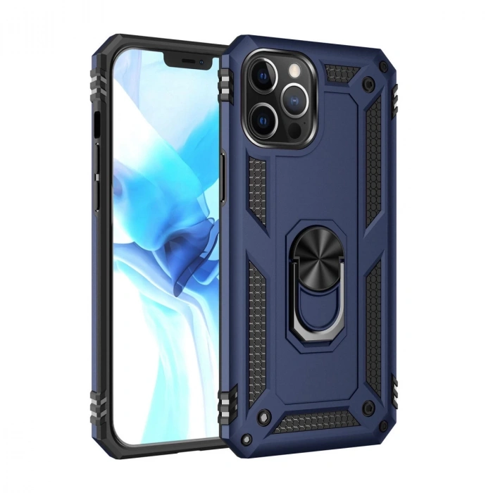 Apple iPhone 12 Pro Max Uyumlu Kılıf Sofya Yüzüklü Silikon Kapak - Lacivert