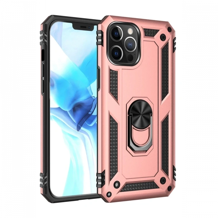 Apple iPhone 12 Pro Max Uyumlu Kılıf Sofya Yüzüklü Silikon Kapak - Rose