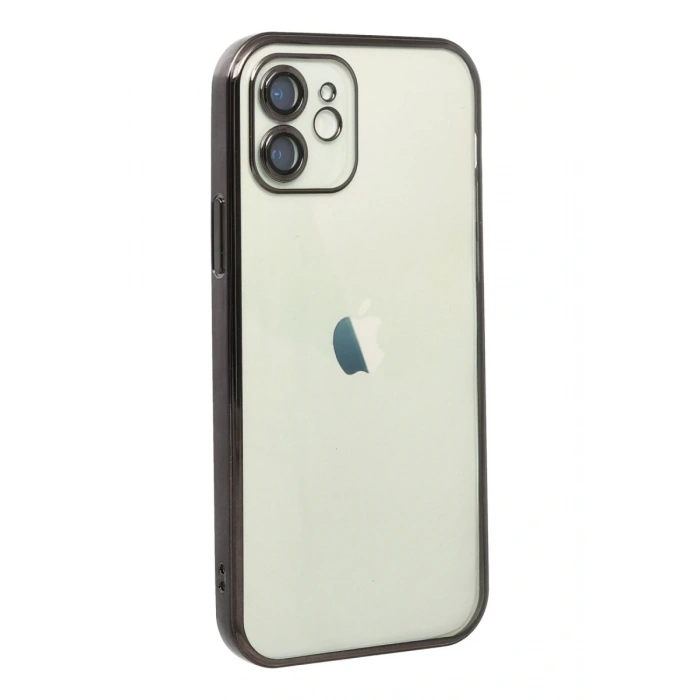 Apple iPhone 12 Uyumlu Kılıf Lensli Silikon - Siyah
