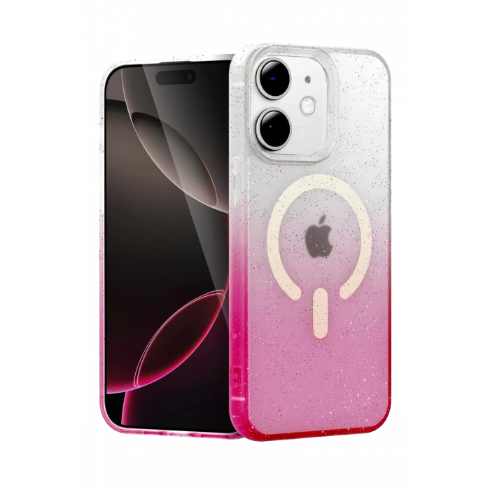 Apple iPhone 12 Uyumlu Pummel Shiny Magsafe Kapak - Pembe