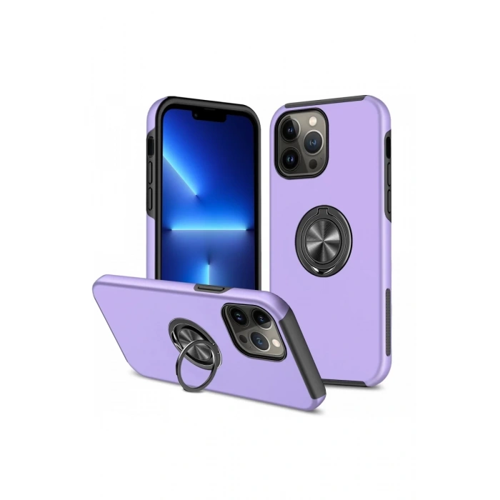 Apple iPhone 13 Pro Max Uyumlu Kılıf Elit Yüzüklü Kapak - Mor