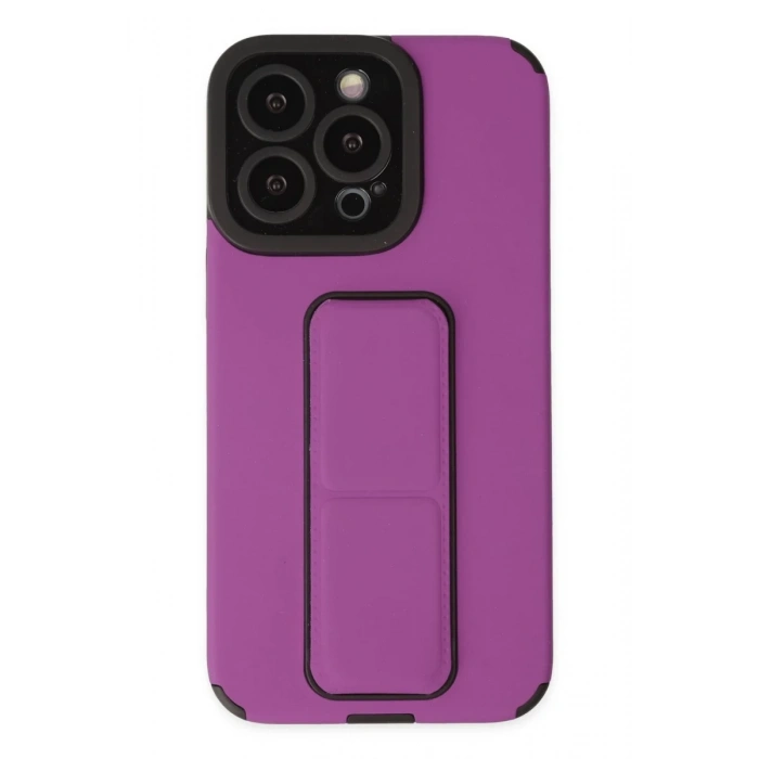 Apple iPhone 13 Pro Max Uyumlu Kılıf Mega Standlı Silikon - Mor